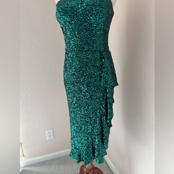 New Dress The Population Alexis sequin midi dress in emeralds green holiday sz M - Picture 11 of 16